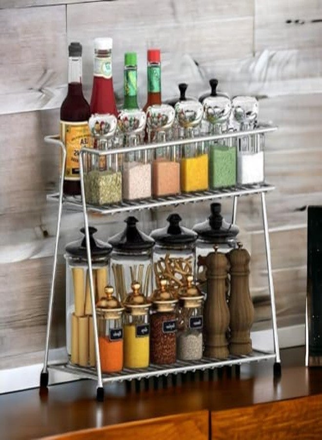 Deehome Stainless Steel 2-Tier Multipurpose Rust-Resistant Shelf Basket for Kitchen, Bathroom, Vanity - Space-Saving Organizer for Spice Jars, Condiments, Toiletries & More - Image 2